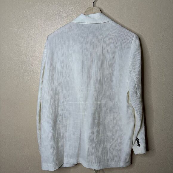Zara Blazer Women's Large White Wrinkle Look Ecru Double Breasted Oversized - Picture 4 of 13